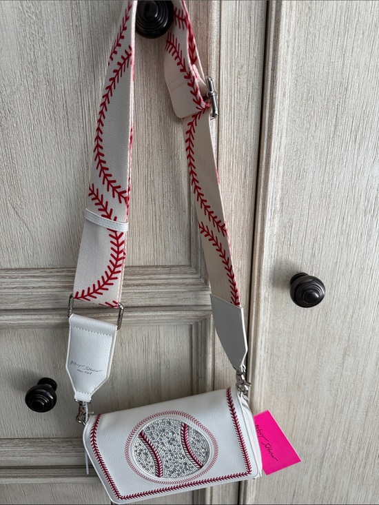 Betsey Johnson Handbags - Betsey Johnson White and Red Baseball-Stitch Crossbody Bag